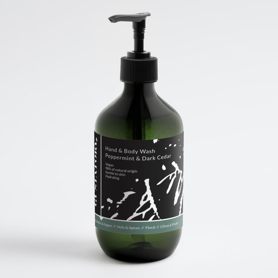 GUSTATORY Peppermint & Dark Cedar Hand & Body Wash (490ml) (Chocs & Sugars)