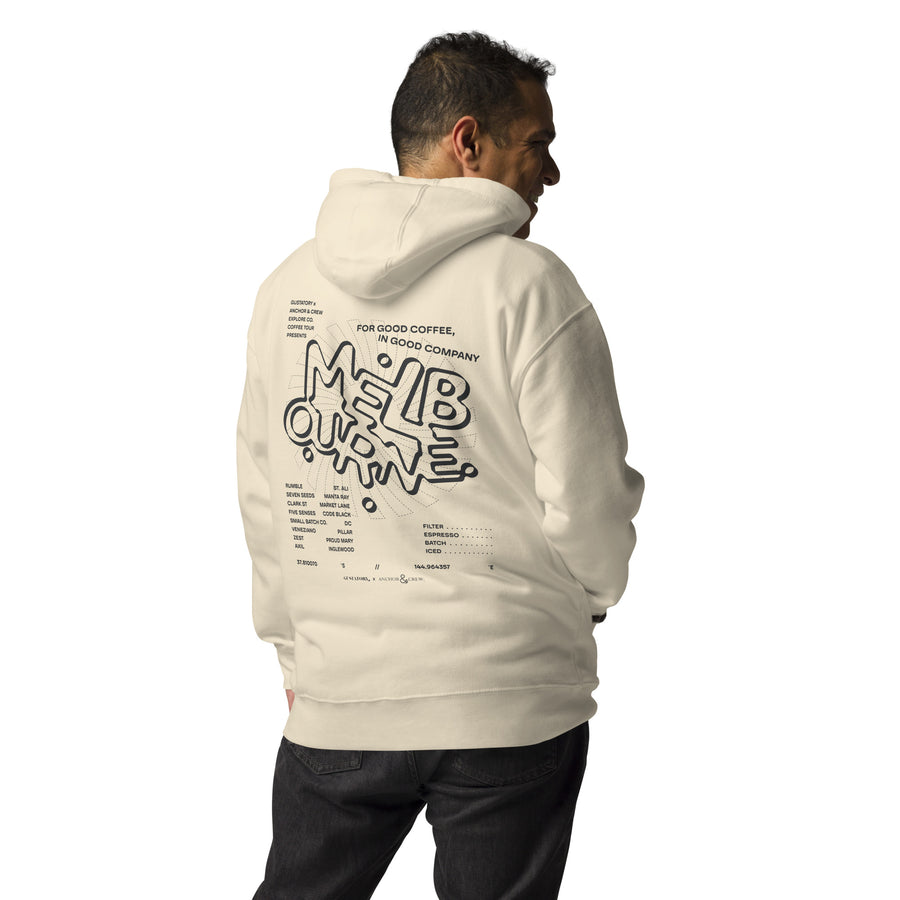 GUSTATORY Melbourne Coffee Scene Cotton Blend Embroidered Hoodie