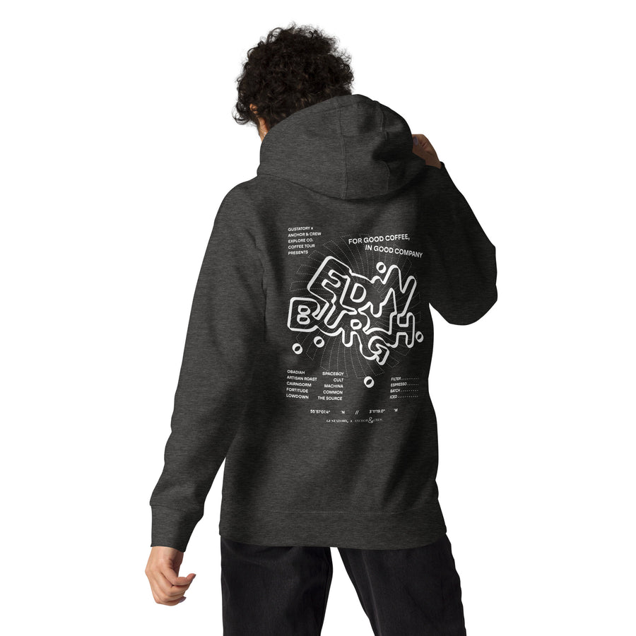 GUSTATORY Edinburgh Coffee Scene Cotton Blend Embroidered Hoodie