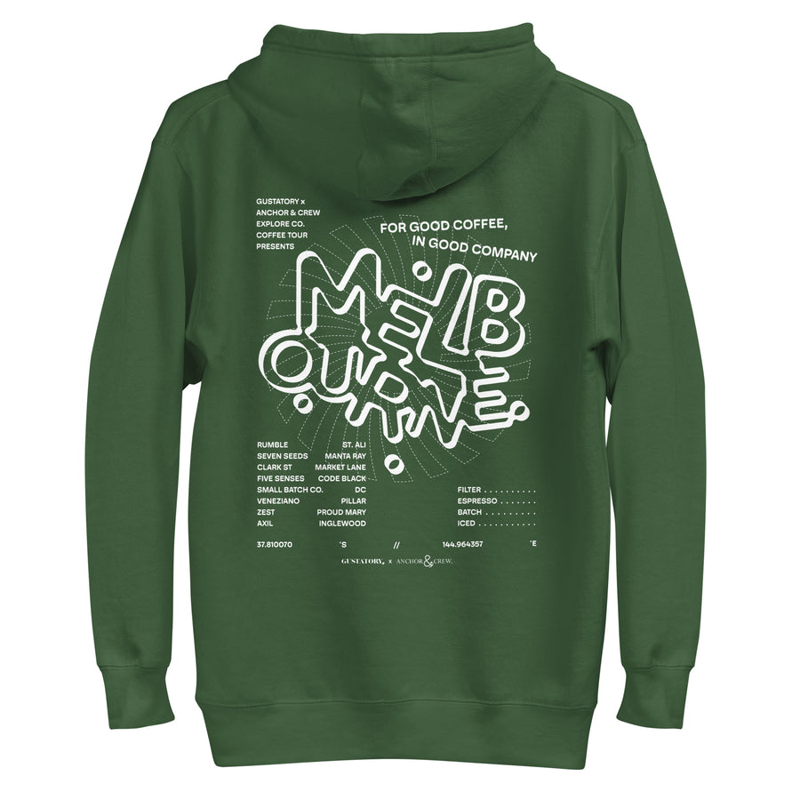 GUSTATORY Melbourne Coffee Scene Cotton Blend Embroidered Hoodie