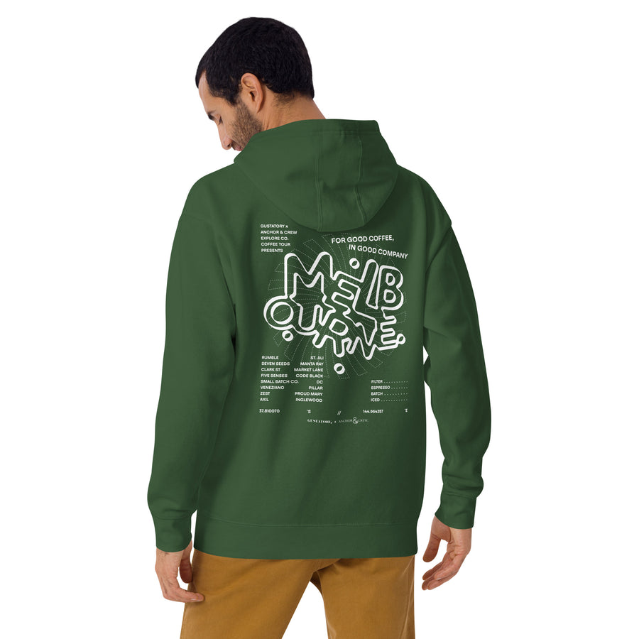 GUSTATORY Melbourne Coffee Scene Cotton Blend Embroidered Hoodie