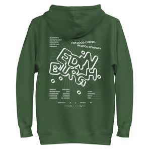 GUSTATORY Edinburgh Coffee Scene Cotton Blend Embroidered Hoodie