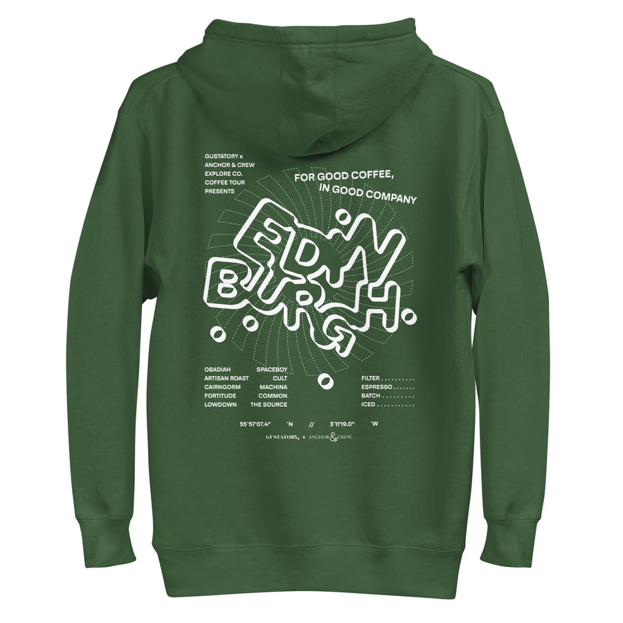 GUSTATORY Edinburgh Coffee Scene Cotton Blend Embroidered Hoodie