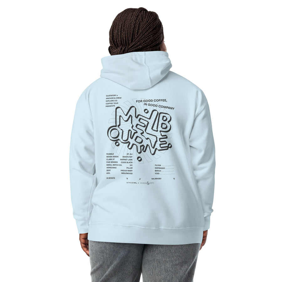 GUSTATORY Melbourne Coffee Scene Cotton Blend Embroidered Hoodie