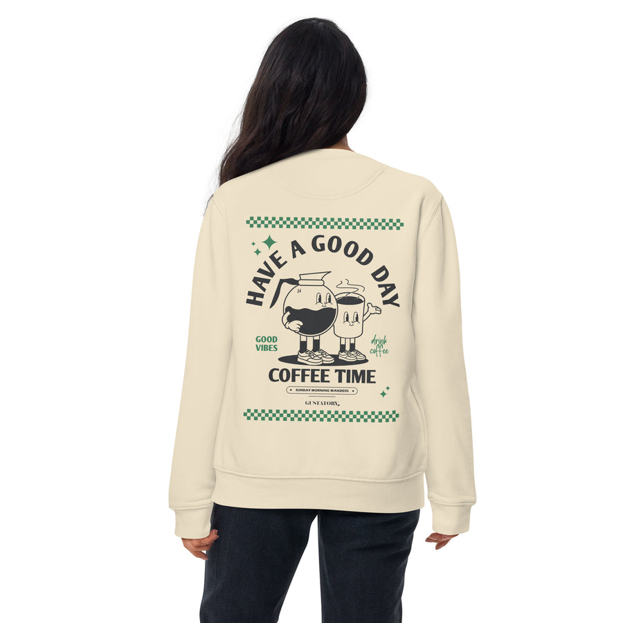 GUSTATORY Have A Good Day Cotton Blend Embroidered Sweatshirt