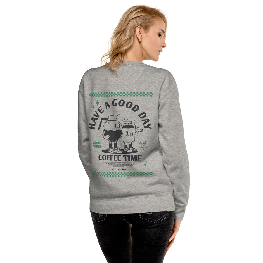 GUSTATORY Have A Good Day Cotton Blend Embroidered Sweatshirt