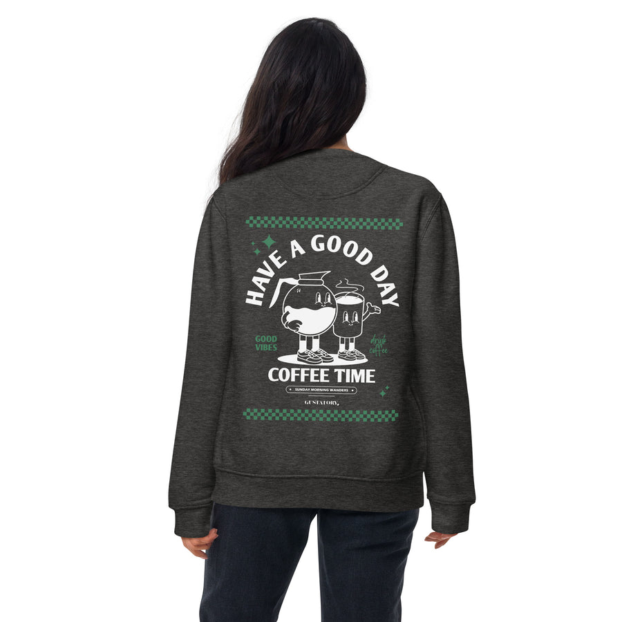 GUSTATORY Have A Good Day Cotton Blend Embroidered Sweatshirt