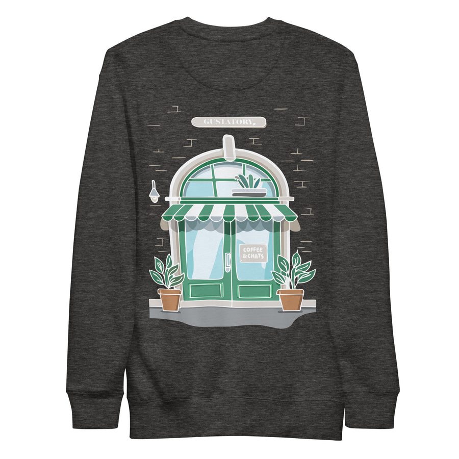 GUSTATORY Coffee & Chats Cotton Blend Embroidered Sweatshirt