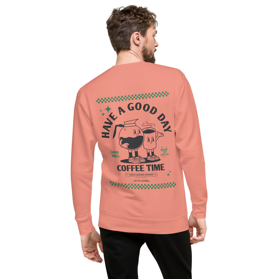 GUSTATORY Have A Good Day Cotton Blend Embroidered Sweatshirt