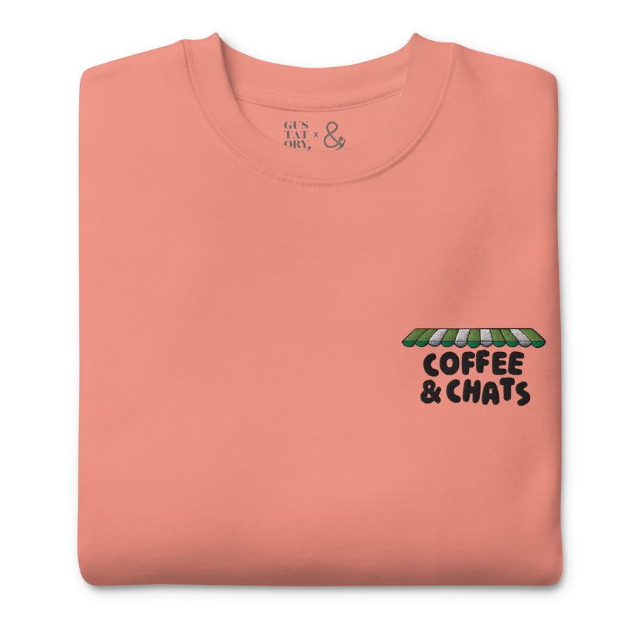 GUSTATORY Coffee & Chats Cotton Blend Embroidered Sweatshirt