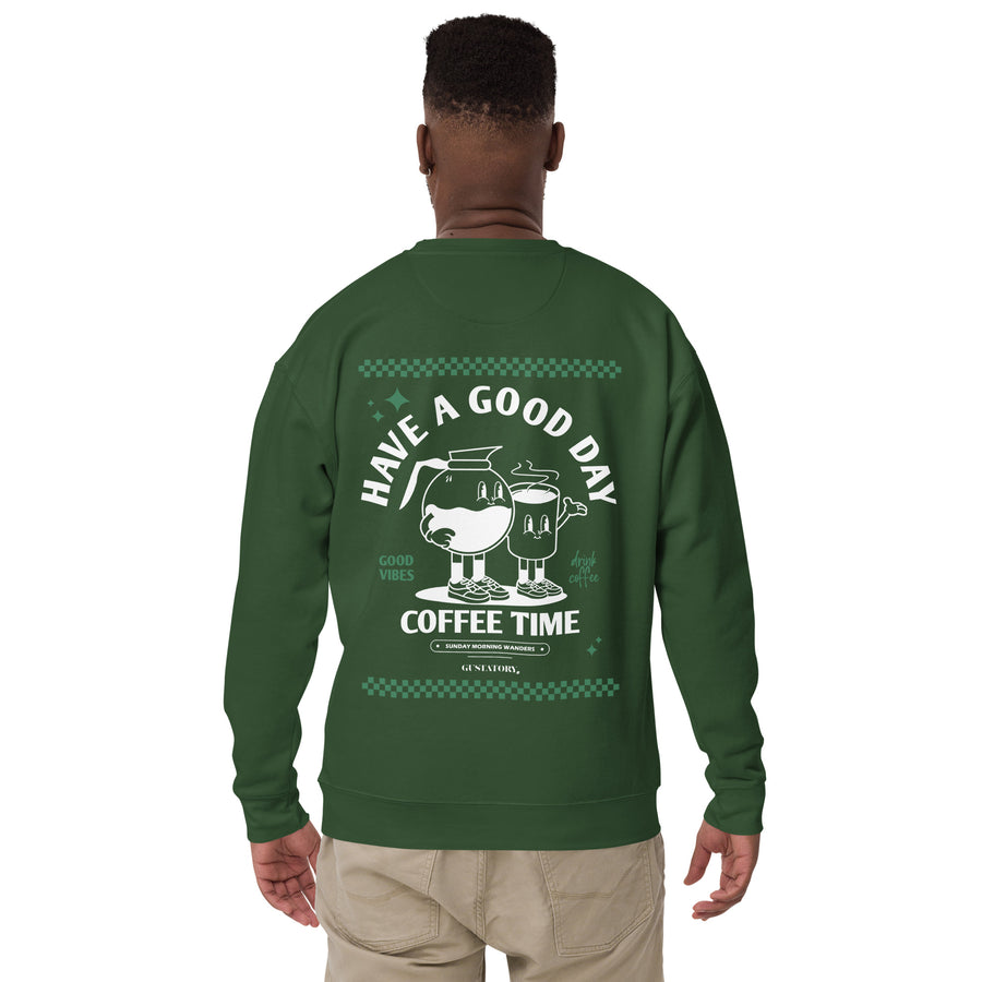 GUSTATORY Have A Good Day Cotton Blend Embroidered Sweatshirt