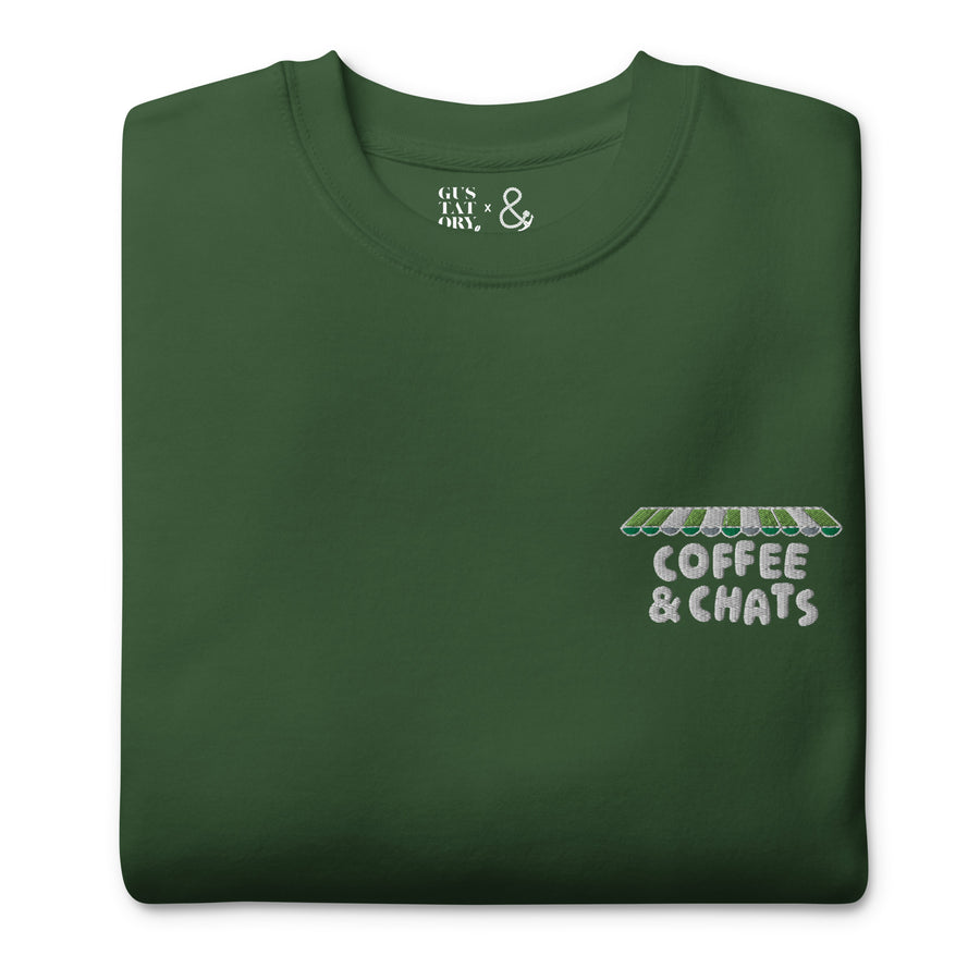 GUSTATORY Coffee & Chats Cotton Blend Embroidered Sweatshirt