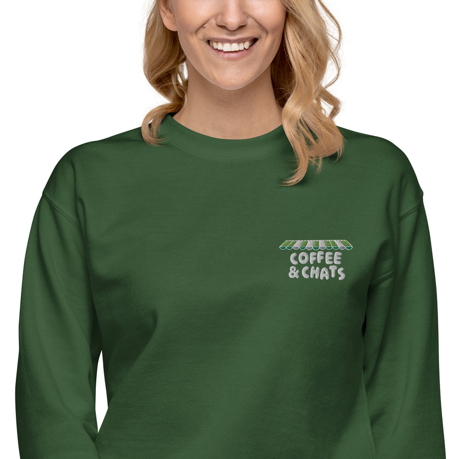 GUSTATORY Coffee & Chats Cotton Blend Embroidered Sweatshirt